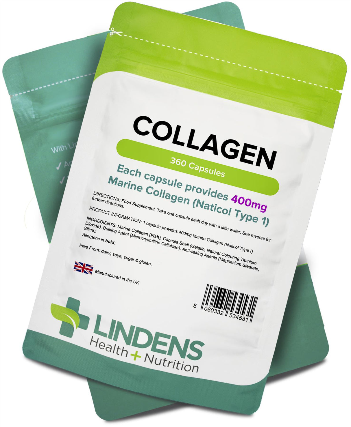 Lindens Collagen (Marine) 400mg - 360 Capsules