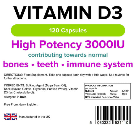 Lindens Vitamin D3 3000 IU - 120 Capsules