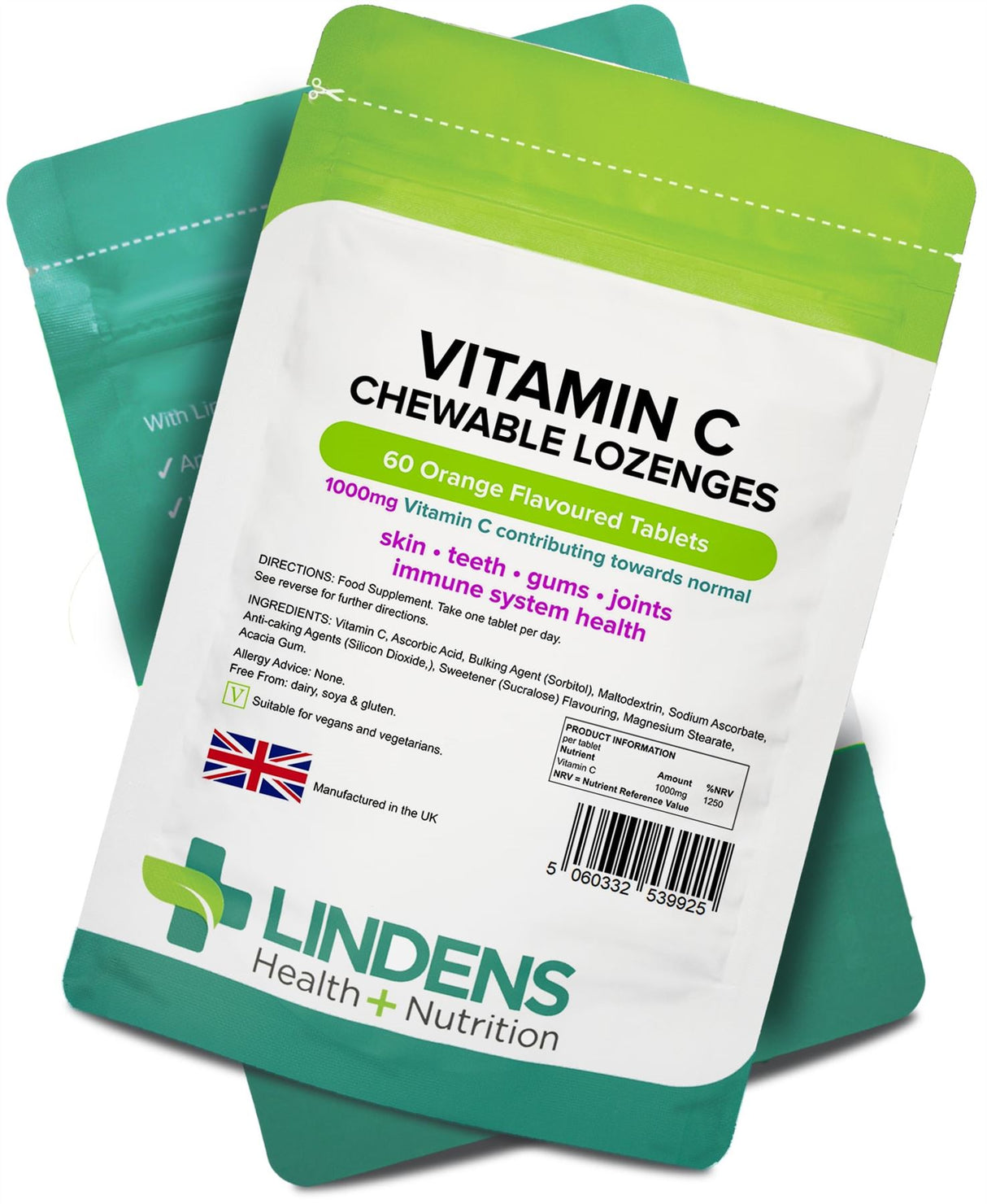 Lindens Vitamin C 1000 mg Orange Flavoured- 60 Chewable Lozenges