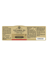 Solgar Vitamin D3 (Cholecalciferol) 1000 IU (25 µg) - 90 Tablets