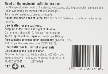 WindSetlers - 24 Gel caps for The Relief from The Pain, Bloating and discomfort of trapped Wind