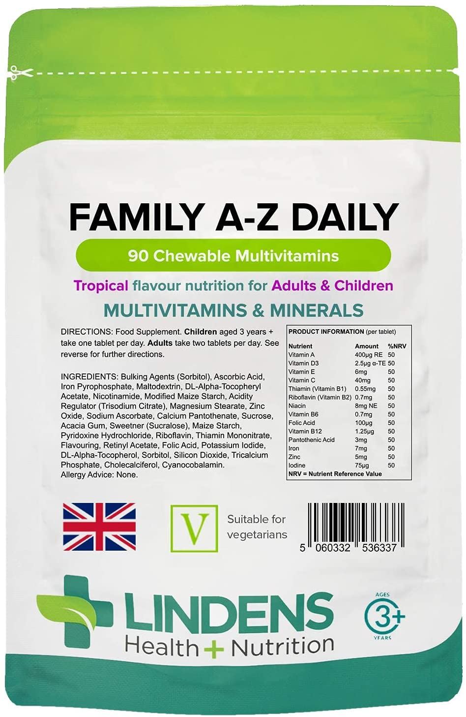 Lindens Multivitamins Family A-Z Daily - 90 Chewable Tablets