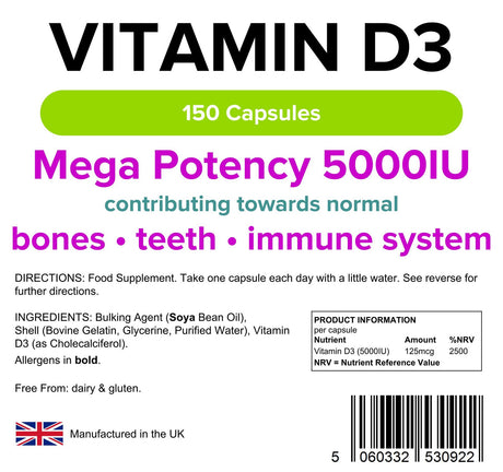 Lindens Vitamin D3 5000 IU - 150 Capsules