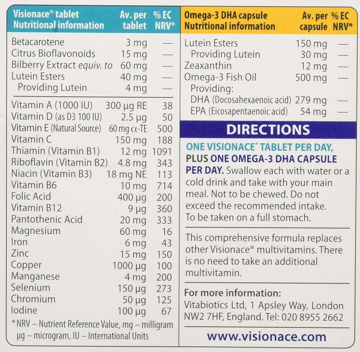 Vitabiotics Visionace Max - 28 Tablets + 28 Capsules