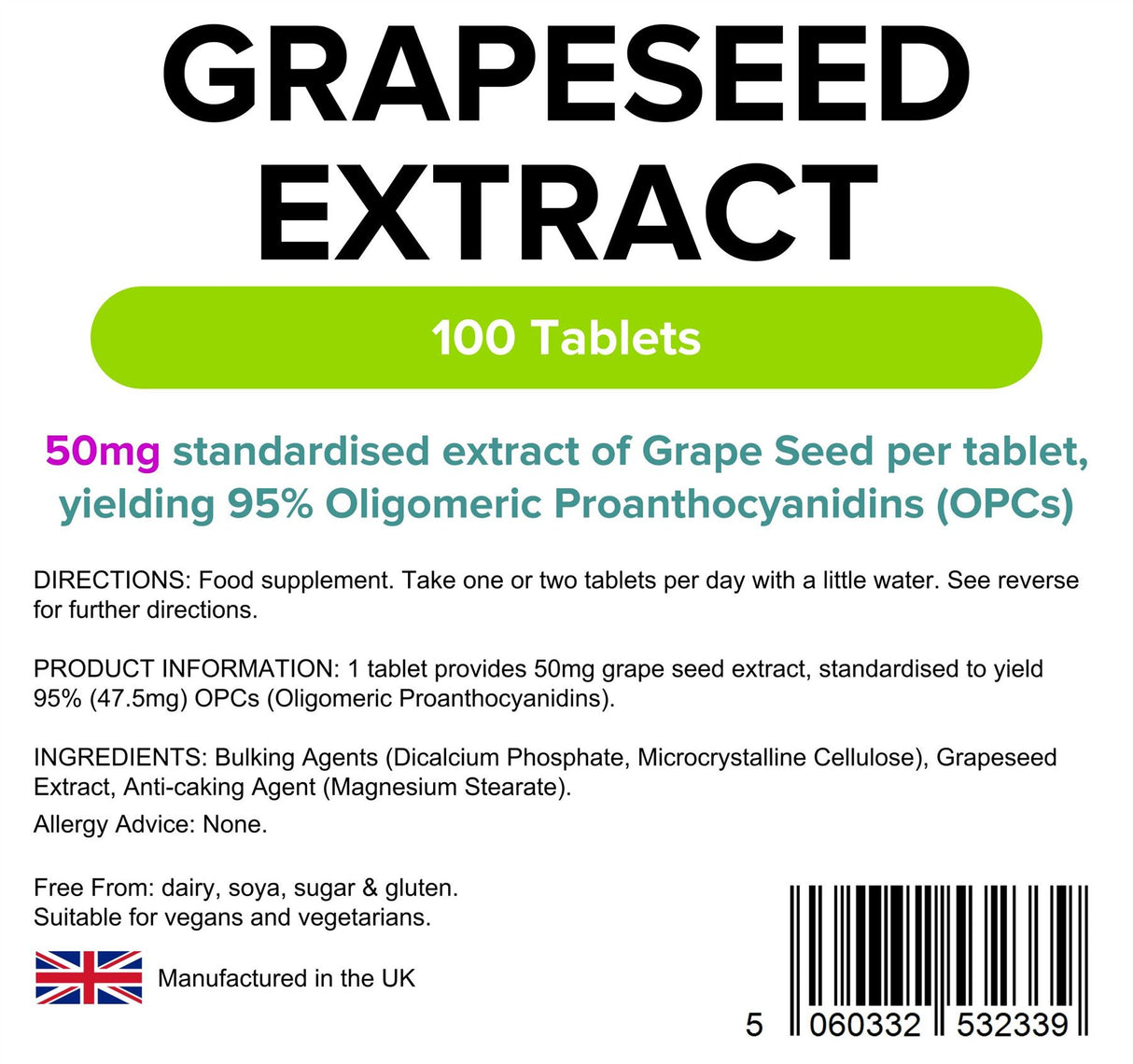 Lindens Grapeseed Extract 50mg - 100 Tablets