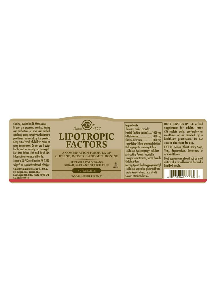 Solgar Lipotropic Factors - 50 Tablets