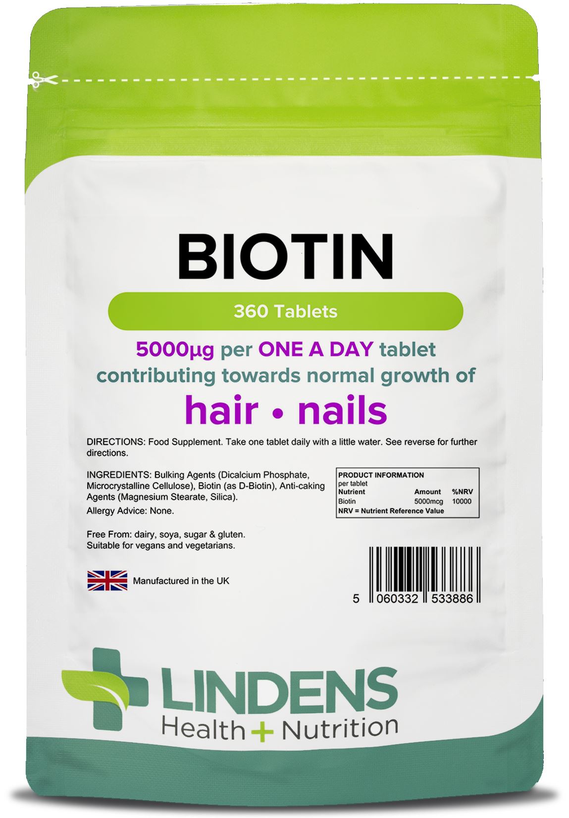 Lindens Biotin 5.0mg - 360 Tablets