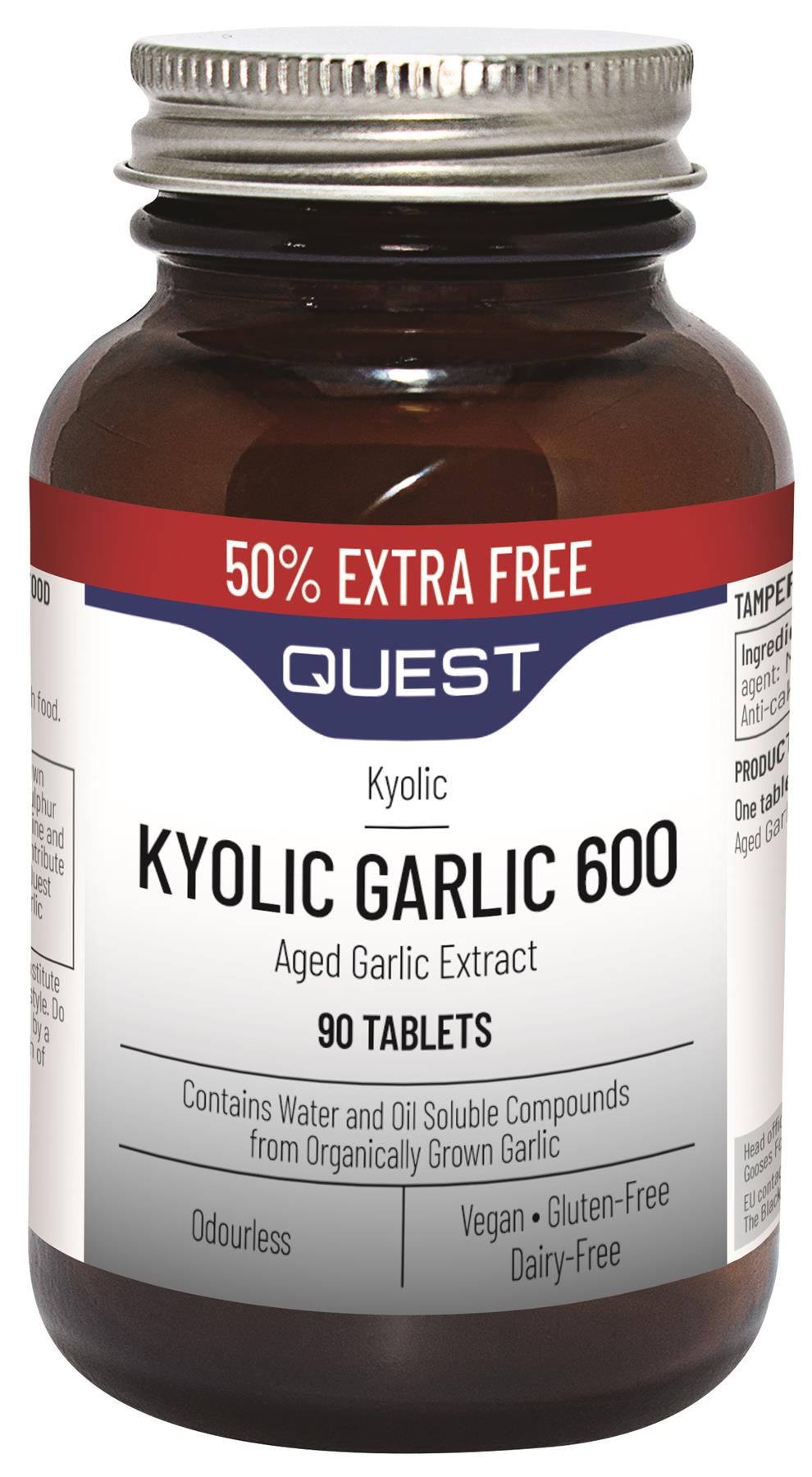 Quest Kyolic Garlic - 600mg - 50% Extra FREE - 60+30 Tablets