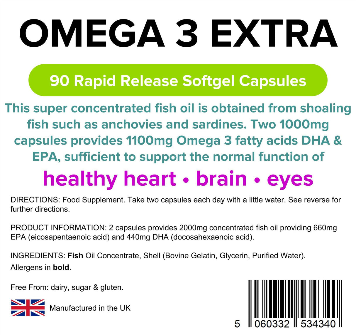 Lindens Omega 3 Fish Oil Extra (55% DHA/EPA) 1000mg - 90 Capsules