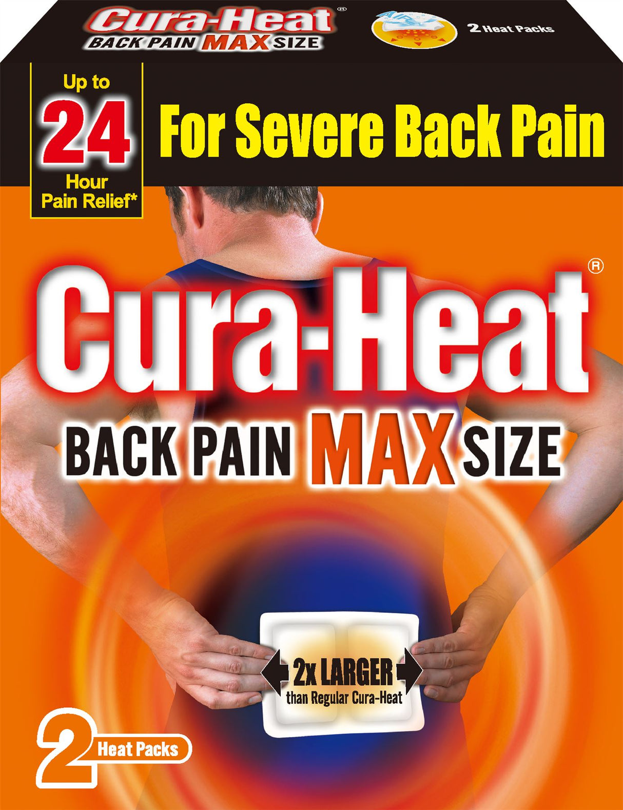 Cura Heat Back Pain MAX Size - Up To 24 Hours Pain Relief - 2 Heat Packs - Mulitbuy