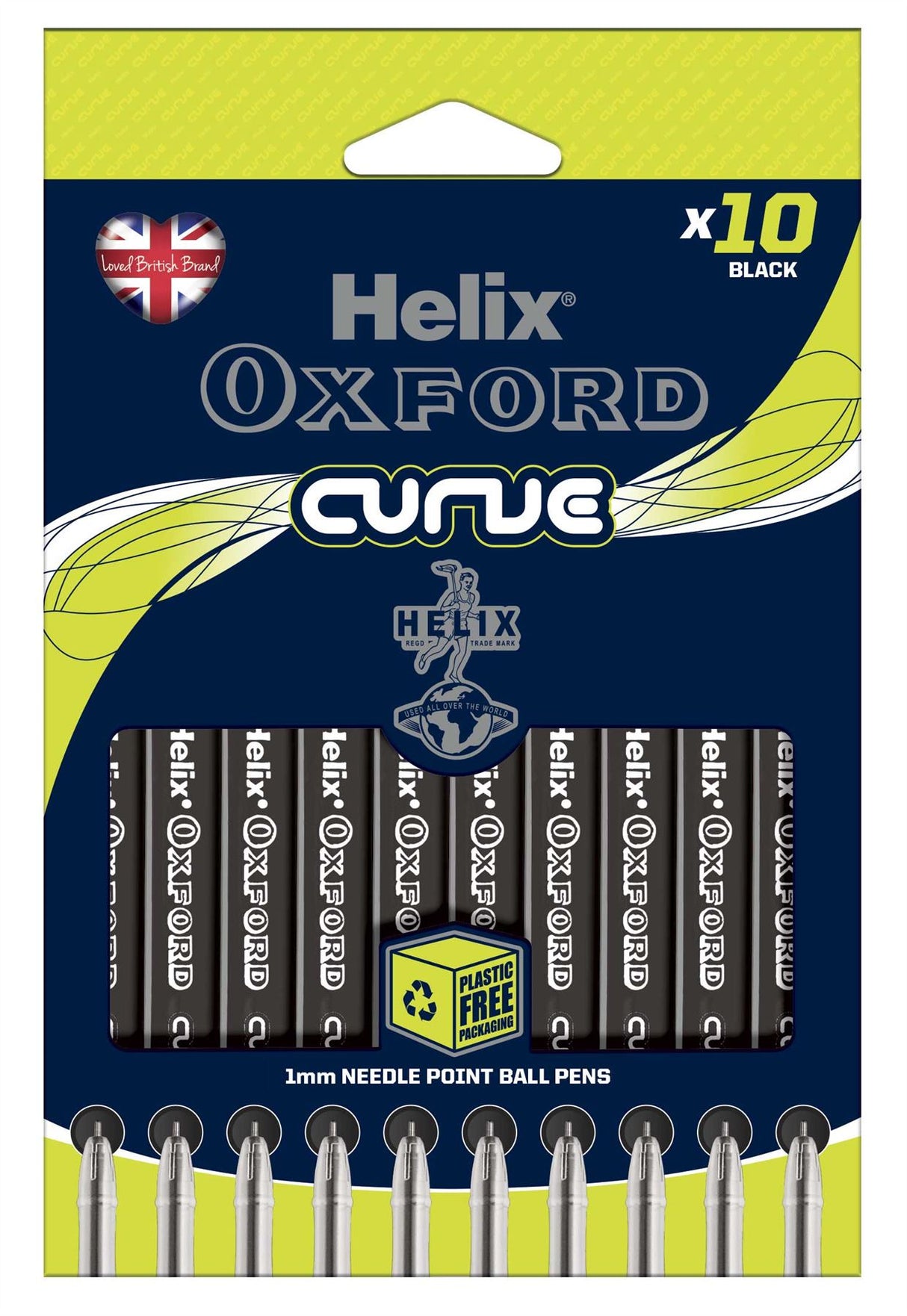 Helix Oxford Curve Ballpoint Pens Black Ink x10 Pack