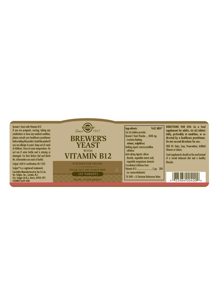 Solgar Brewer's Yeast with Vitamin B12 - 250 Tablets