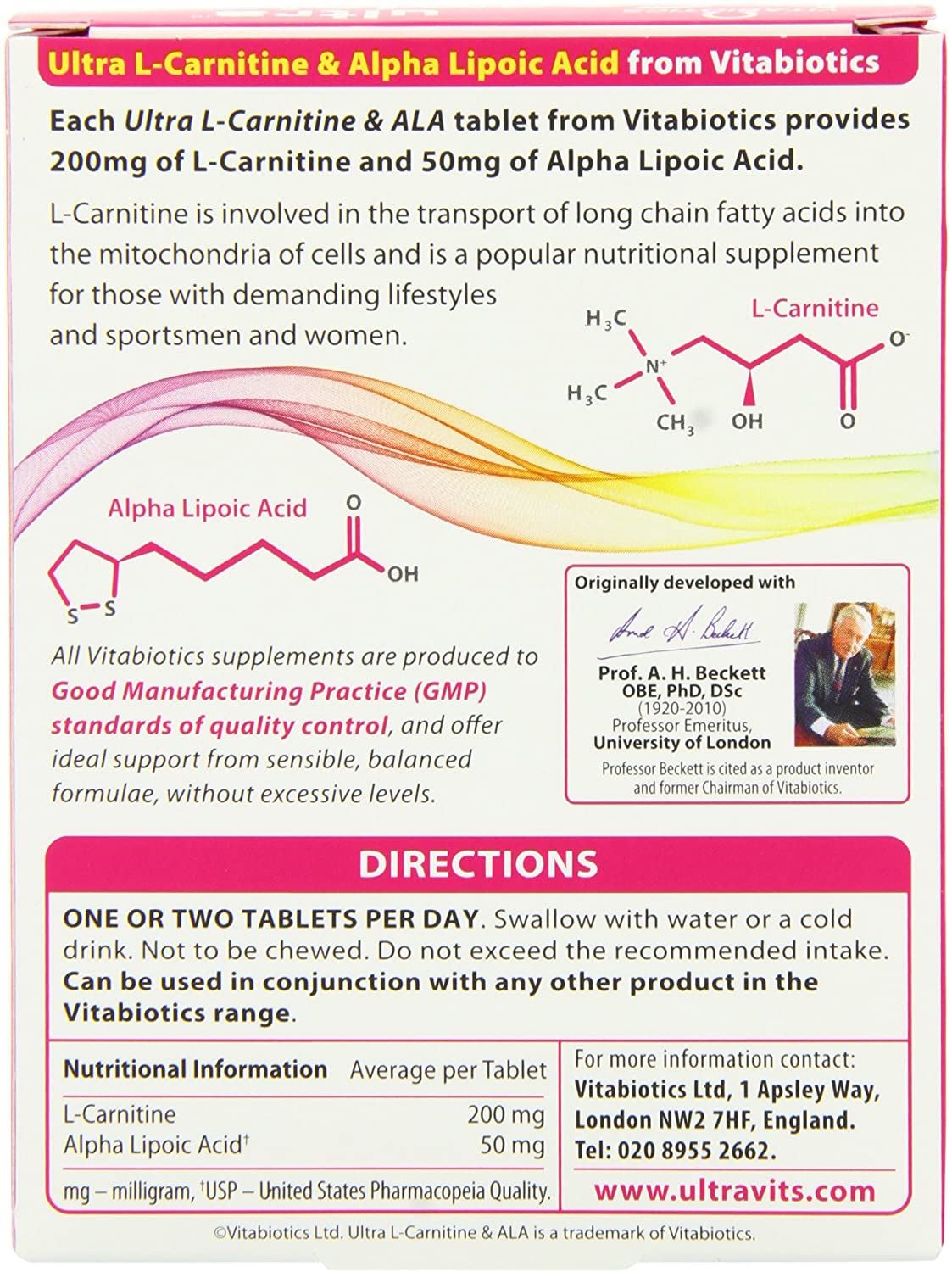 Vitabiotics Ultra L-Carnitine 200mg and ALA 50mg - 60 Tablets