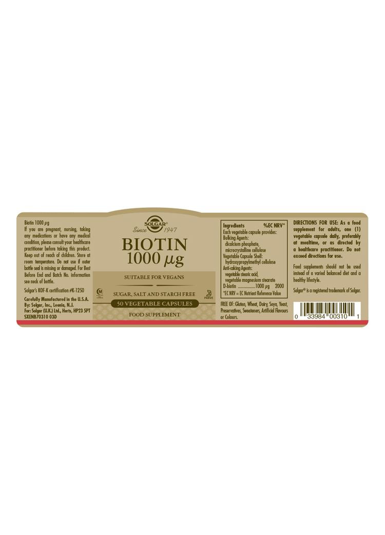 Solgar Biotin 1000 µg - 50 Vegicaps