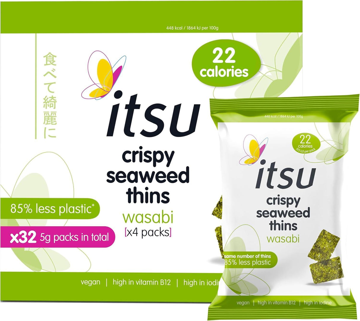 Itsu Crispy Wasabi Flavour Seaweed Thins Snack 5g - Pack of 32