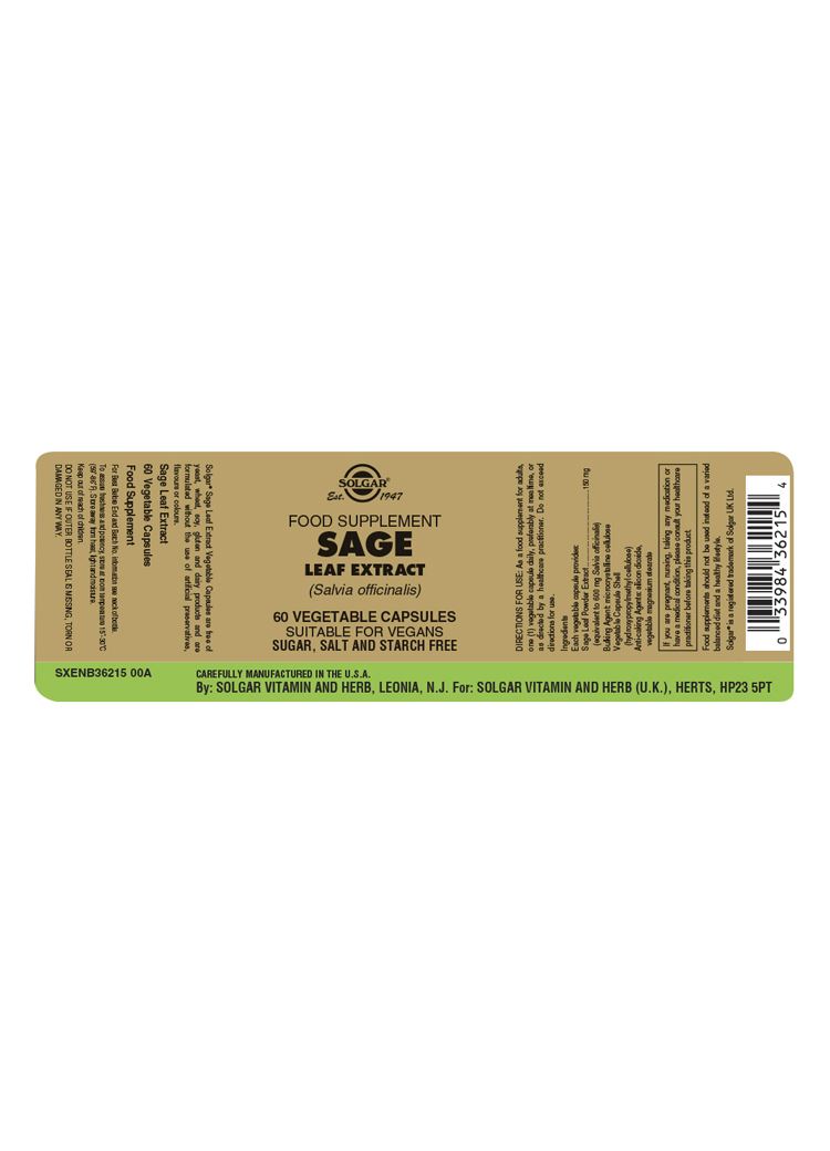 Solgar Sage Leaf Extract - 60 Vegicaps