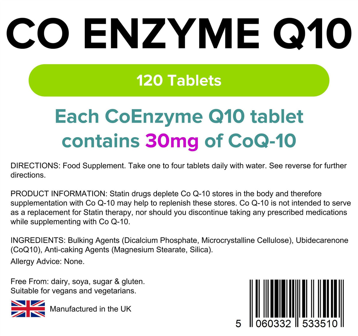 Lindens CoEnzyme Q10 30mg - 120 Tablets