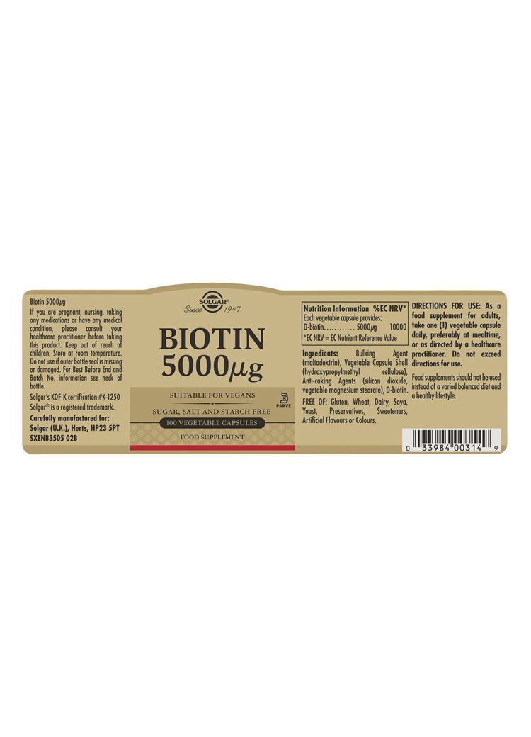 Solgar Biotin 5000 µg - 100 Vegicaps